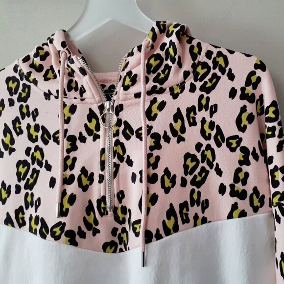 EUC Genetic Apparel pink & white animal print colour block hooded sweatshirt, L - Picture 6 of 10